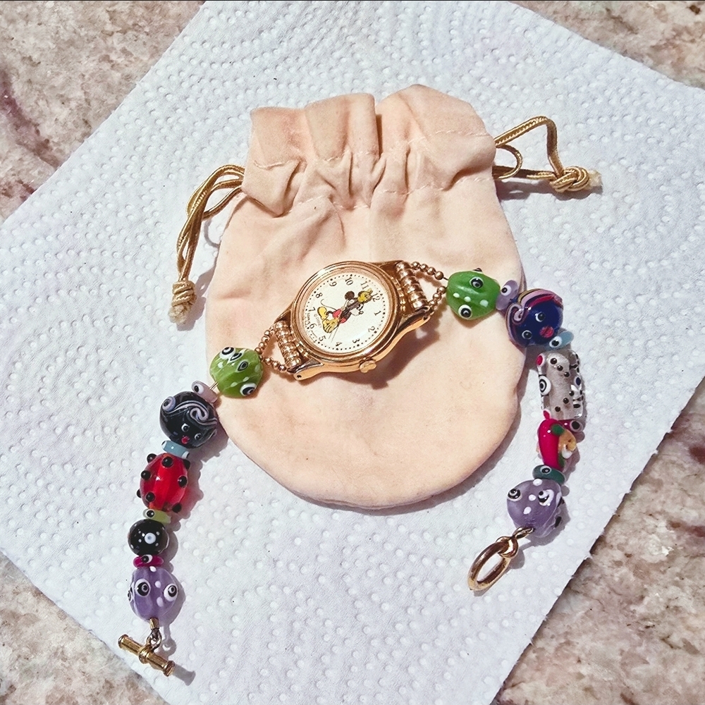 Gold and Multicolor Beaded Women's Watch